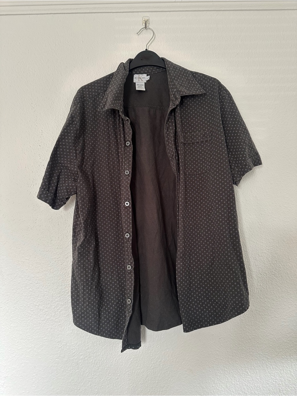 Calvin Klein Men’s Unisex Geometric Button Down Dark Blue Gray 100% Cotton